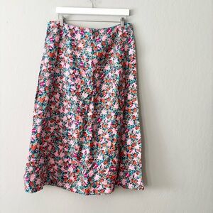 NWOT Loft Multicolored Floral Print Midi Skirt Linen Blend